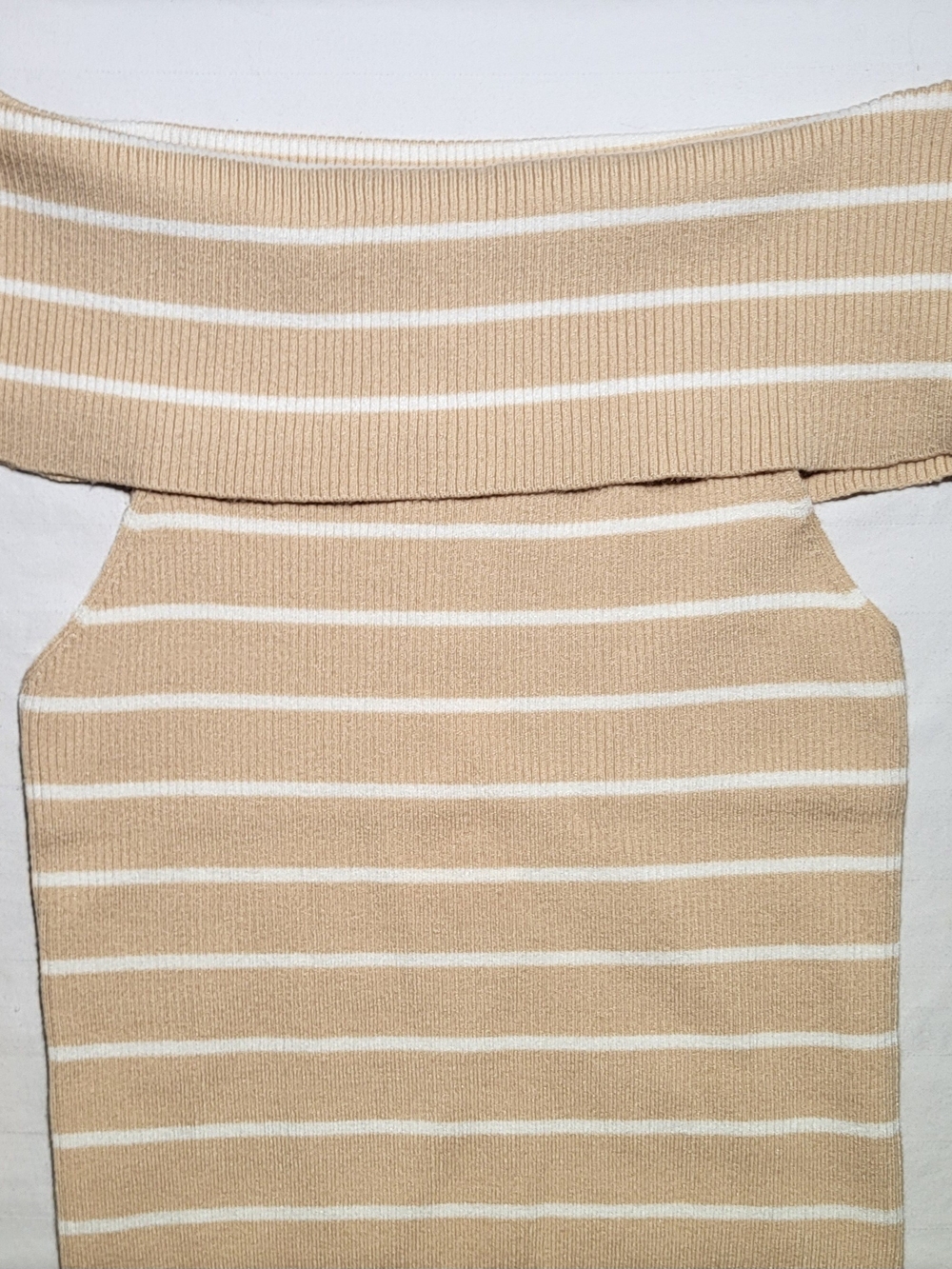Active USA Beige and White Striped Off-the-Shoulder Sweater